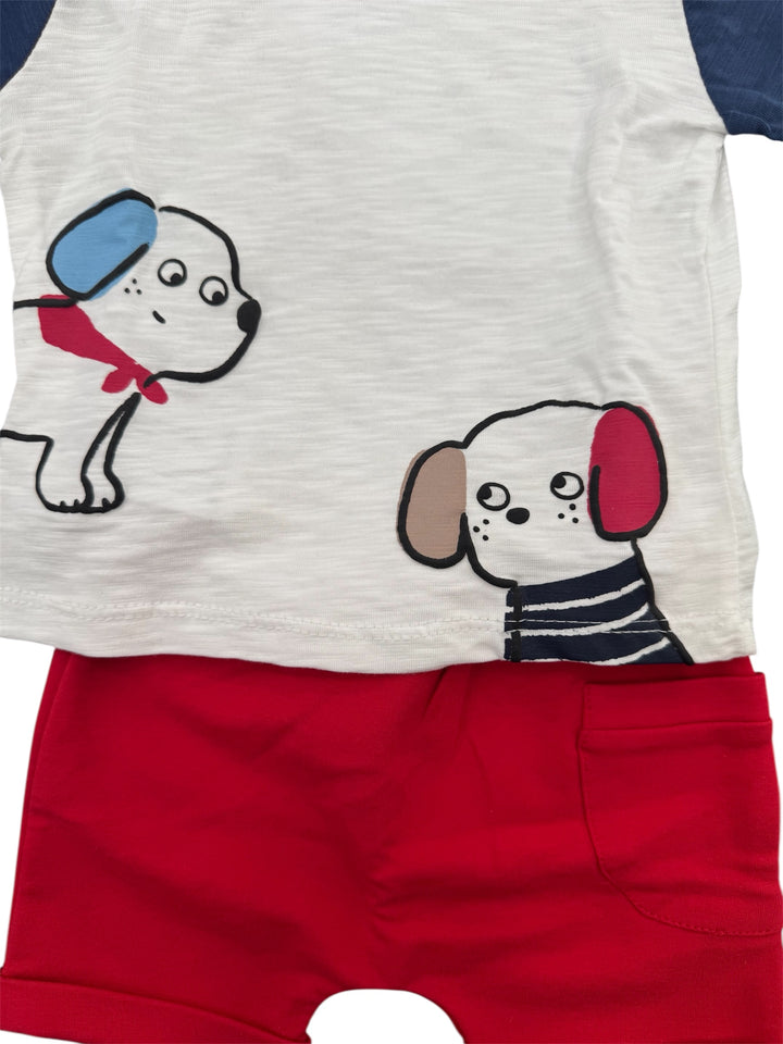 Completino maglietta con cagnolino e pantaloncino neonato