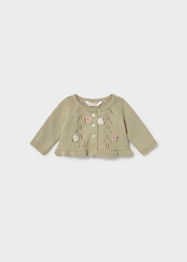 Completo tre pezzi gonna salopette camicia e maglioncino aperto neonata Mayoral