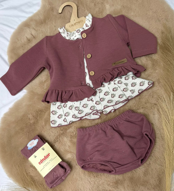 Completo 3 pezzi con cardigan neonata Calamaro