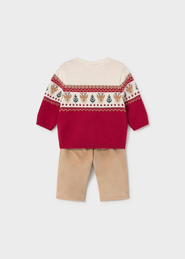 Completo due pezzi con maglione natalizio neonato Mayoral
