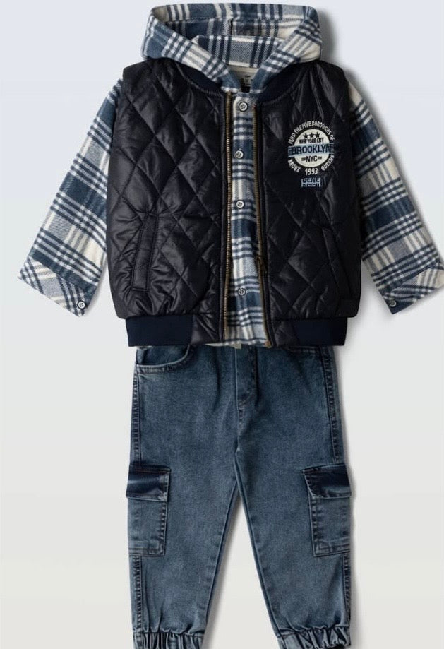 Completo 3 pezzi con gilet e camicia bambino Hashtag