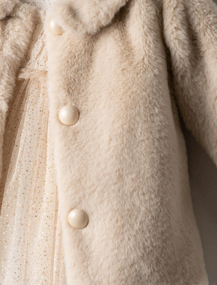 Completo tre pezzi con pelliccia, vestito e fascia baby femmina Ebita