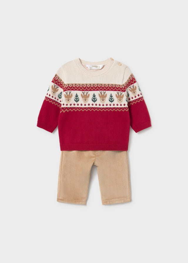 Completo due pezzi con maglione natalizio neonato Mayoral