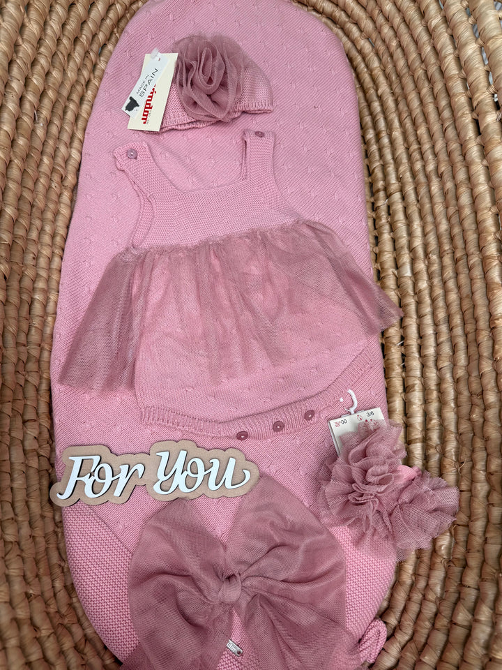 Abito giro manica con tulle neonata Condor