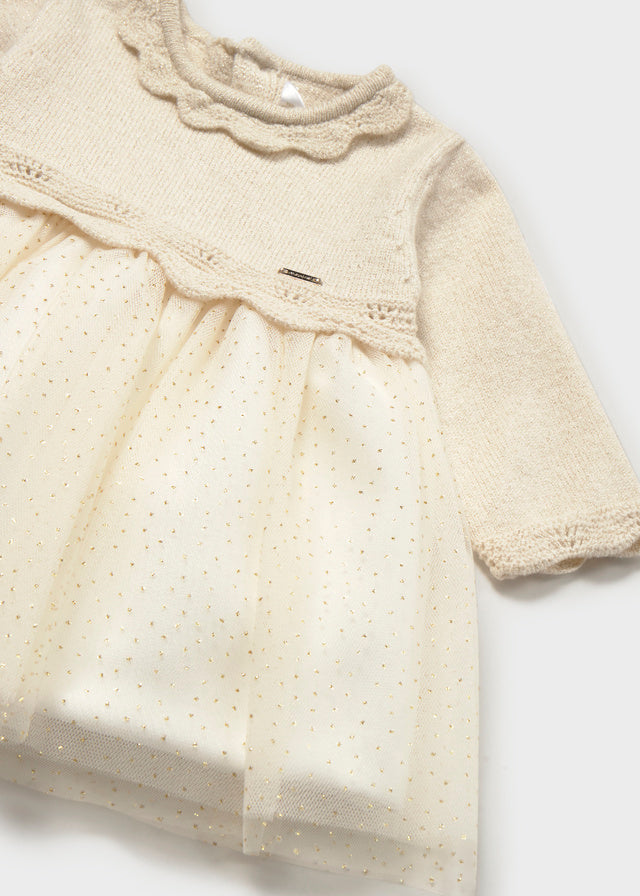 Vestito in tricot con tulle neonata Mayoral