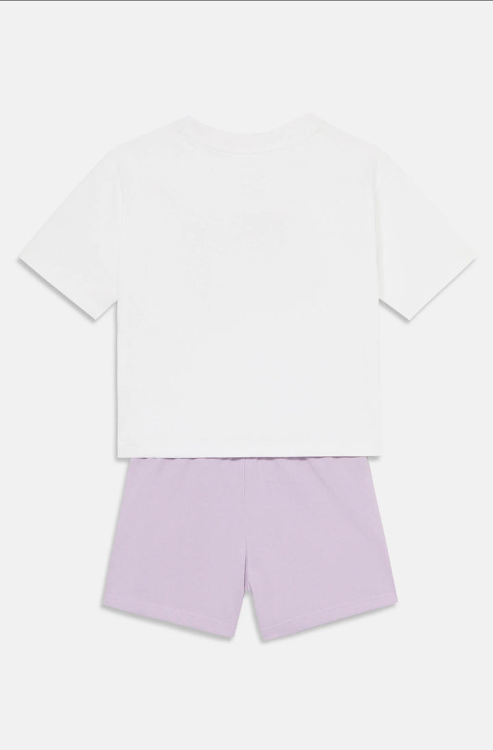 Completo maglietta a maniche corte con grafica e pantaloncino bambina