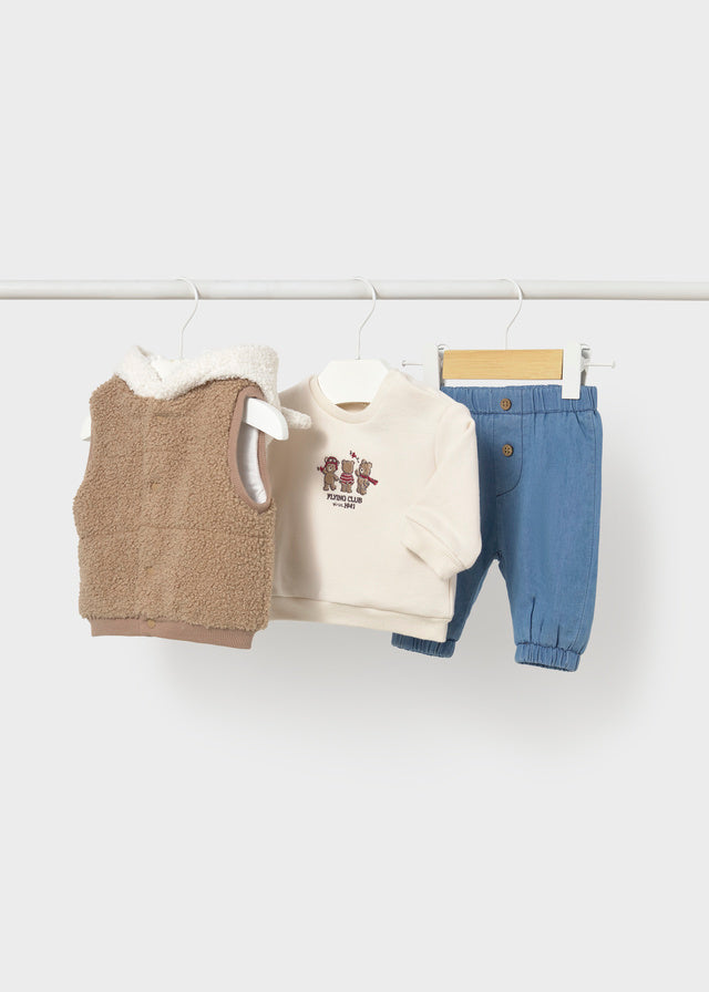 Completo tre pezzi con gilet neonato Mayoral
