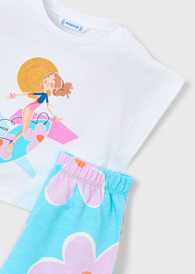 Coordinato short con stampa floreale bambina Mayoral