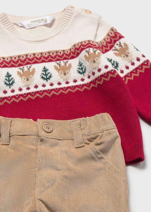 Completo due pezzi con maglione natalizio neonato Mayoral