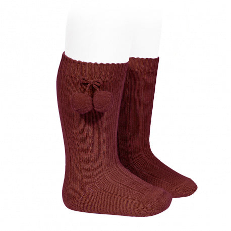 Calze lunghe caldo cotone con pompon laterale neonata Condor