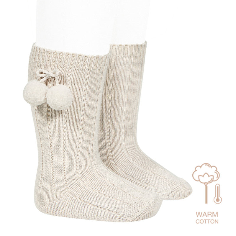 Calze lunghe caldo cotone con pompon laterale neonata Condor