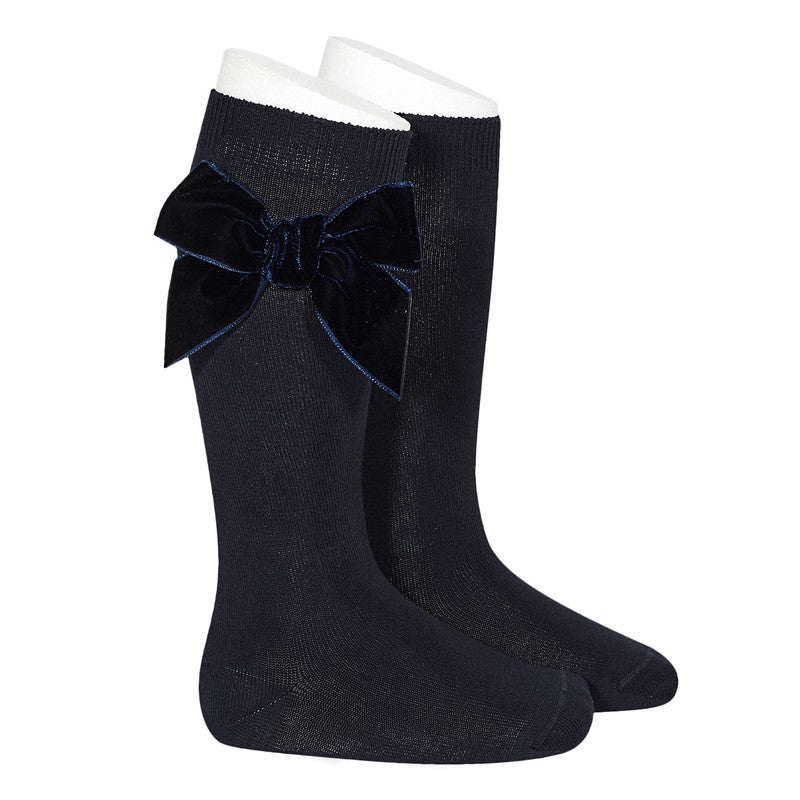 Calze lunghe caldo cotone con fiocco velluto laterale neonata Condor