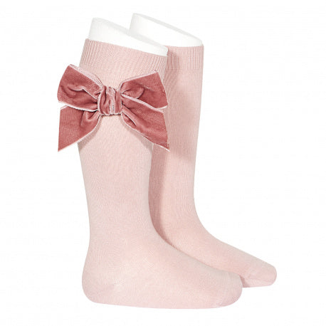 Calze lunghe caldo cotone con fiocco velluto laterale neonata Condor
