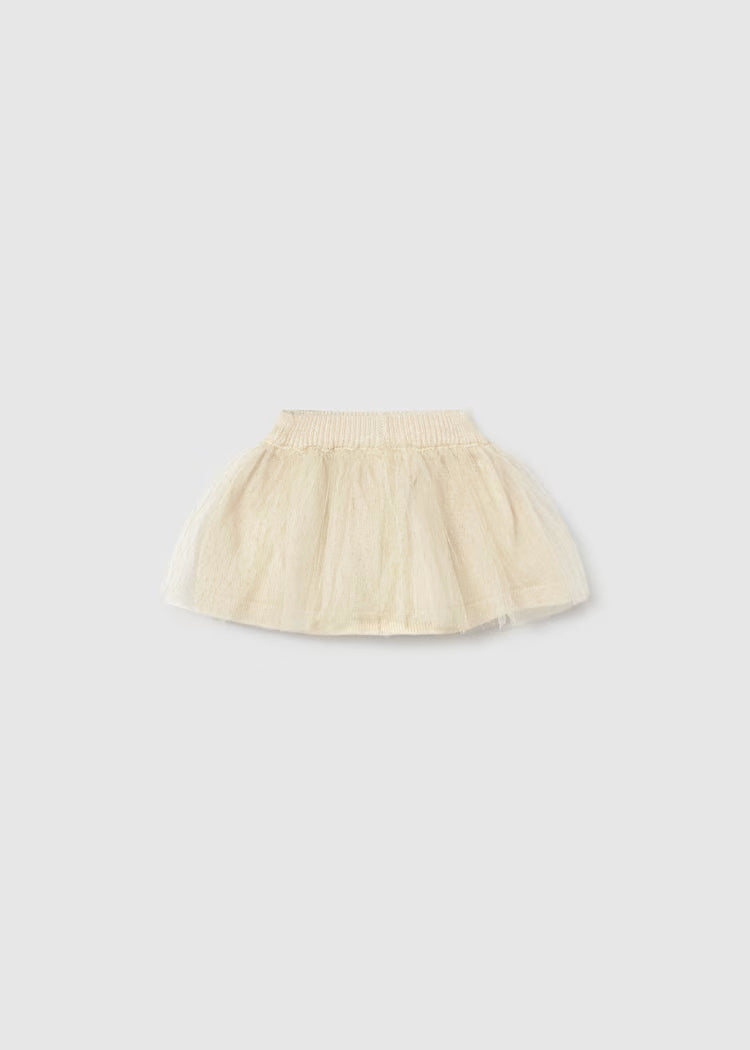 Completo tre pezzi con gonna in tricot e tulle neonata Mayoral