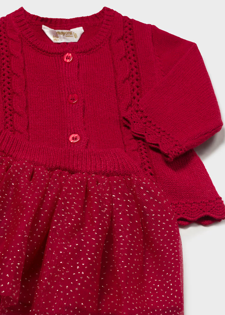 Completo tre pezzi con gonna in tulle e tricot neonata Mayoral
