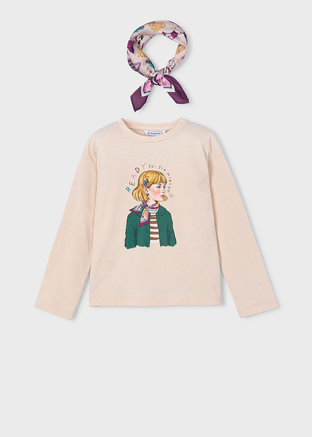 Maglietta manica lunga con foulard bambina Mayoral