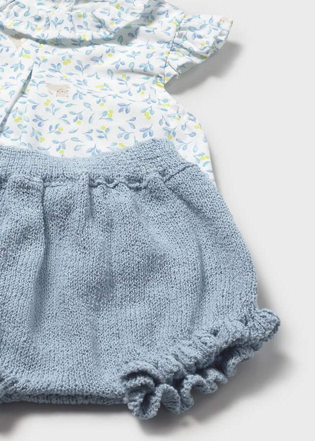 Completo blusa floreale e culotte in tricot neonata Mayoral