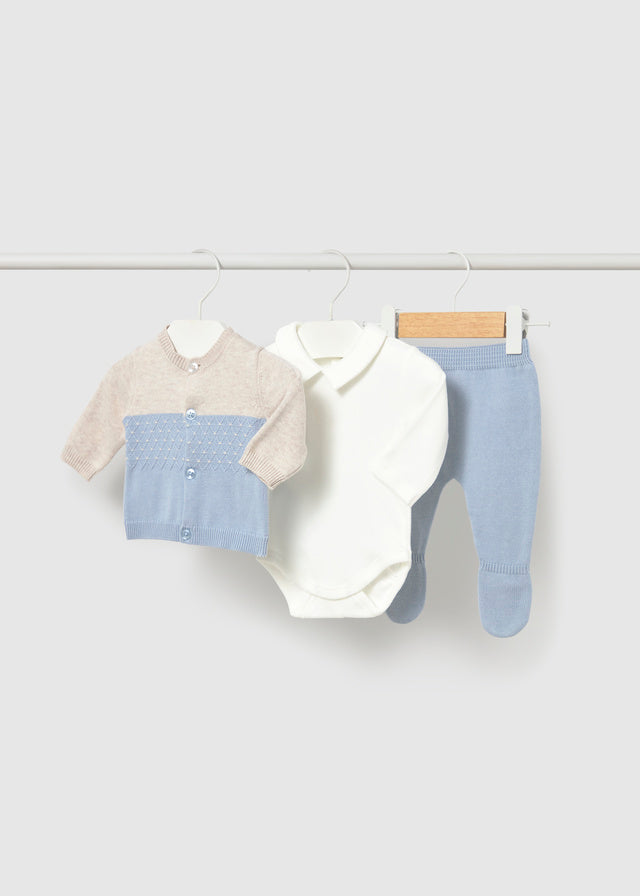 Completo 3 pezzi con ghettina in tricot neonato Mayoral