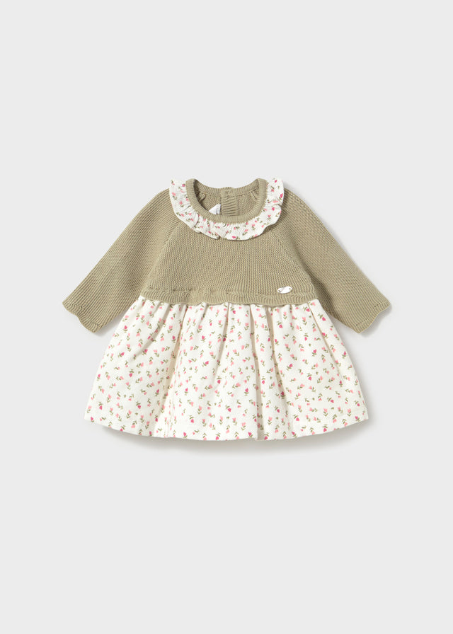 Vestito in tricot e cotone con colletto neonata Mayoral