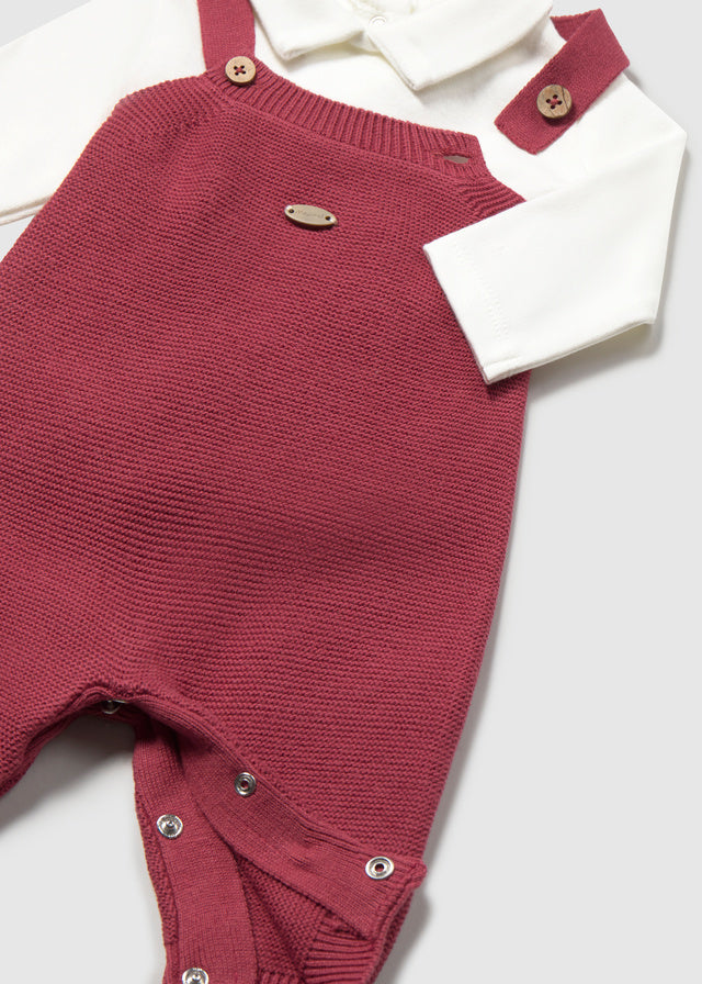 Completo salopette in tricot 3 pezzi in tricot neonato Mayoral