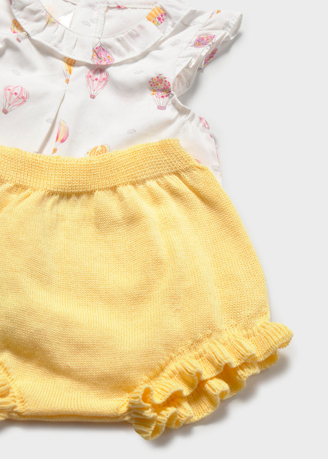 Completo blusa mongolfiera con culotte in tricot neonata Mayoral