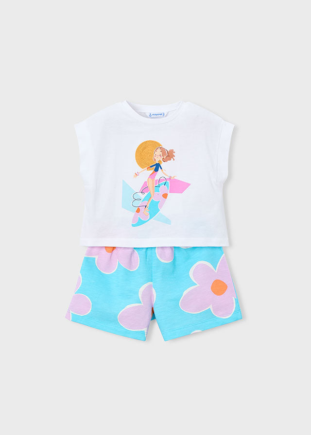 Coordinato short con stampa floreale bambina Mayoral