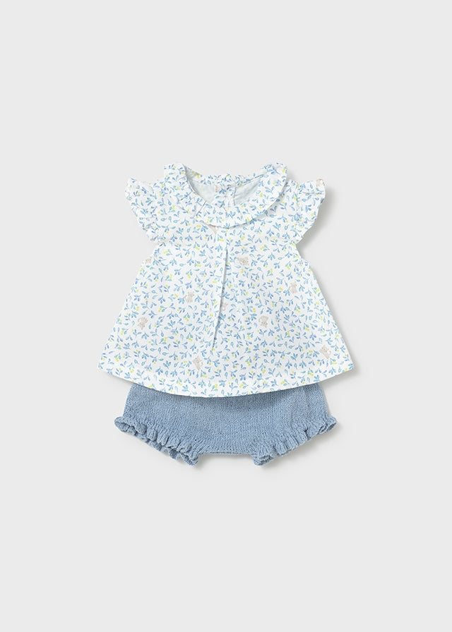 Completo blusa floreale e culotte in tricot neonata Mayoral