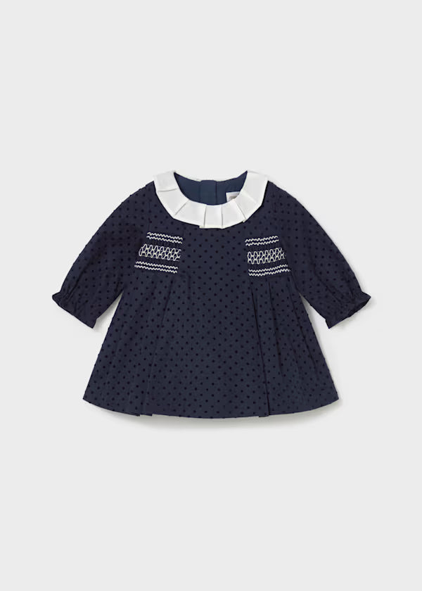 Vestito punto smock e pois in velluto neonata Mayoral