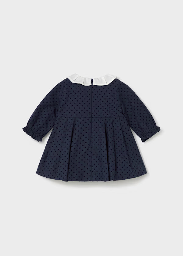 Vestito punto smock e pois in velluto neonata Mayoral