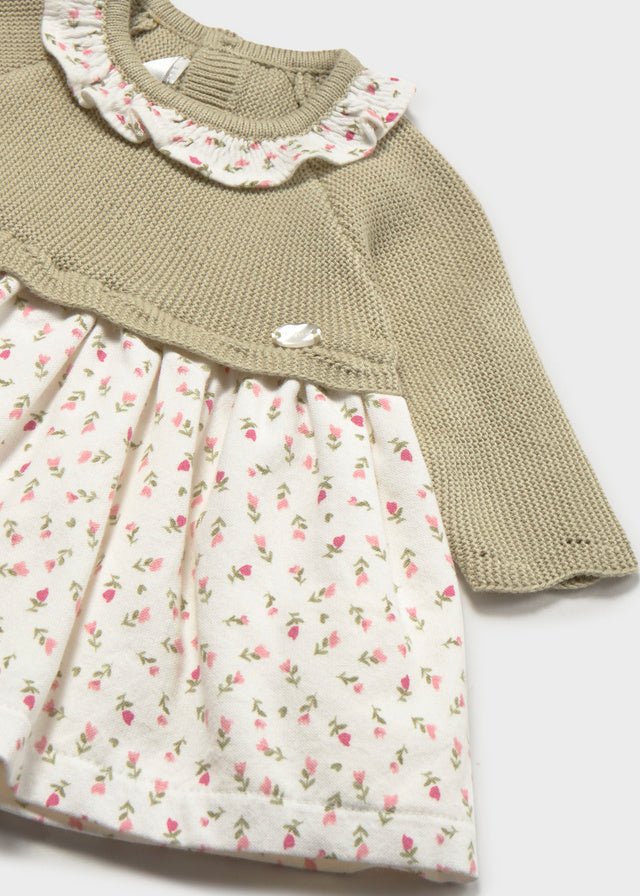 Vestito in tricot e cotone con colletto neonata Mayoral
