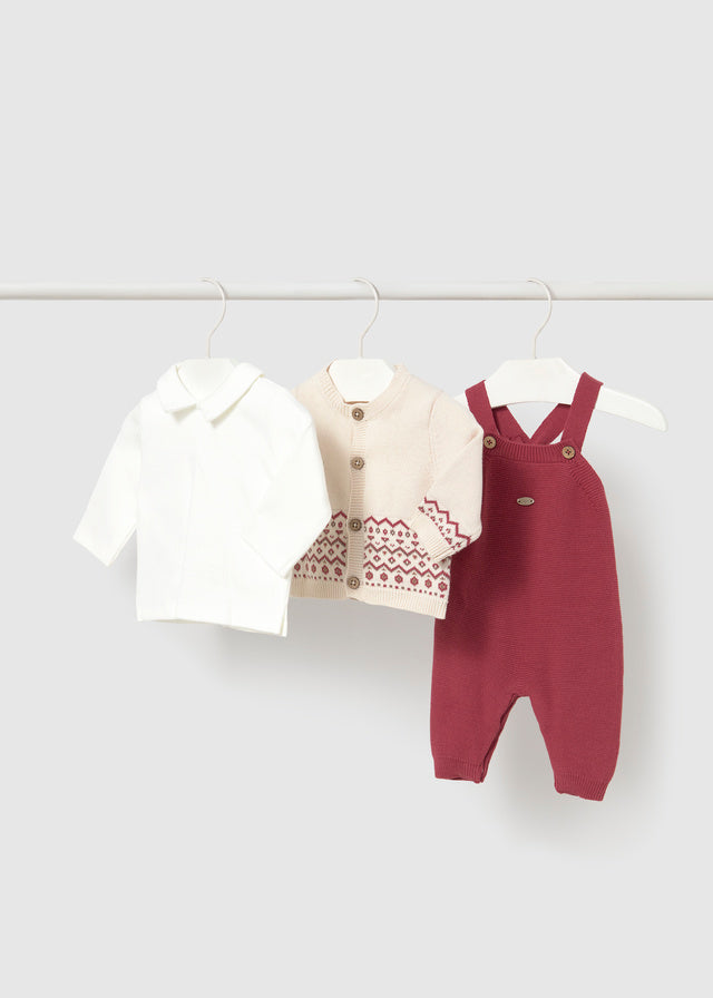 Completo salopette in tricot 3 pezzi in tricot neonato Mayoral