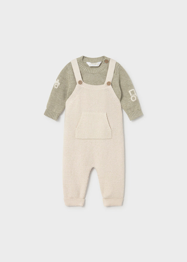 Completo due pezzi salopette e maglia in tricot neonato Mayoral