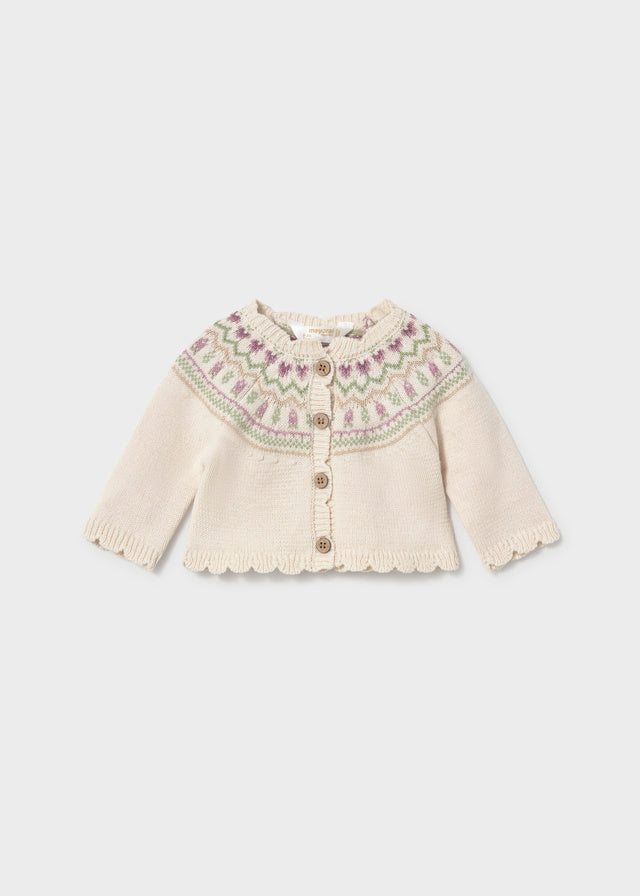 Completo tre pezzi gonna salopette camicia e maglioncino aperto neonata Mayoral