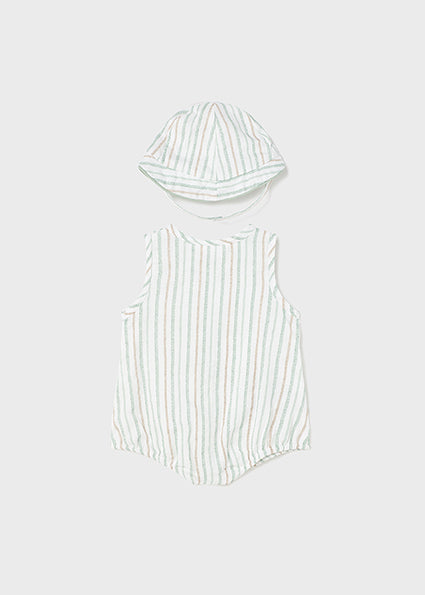 Pagliaccetto corto in cotone sostenibile con cappello neonato