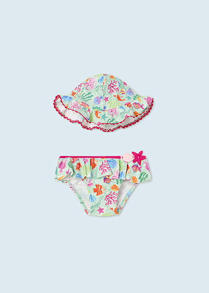 Completo 2 pezzi mare con cappello e culotte baby femmina