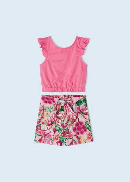 Completo 2 pezzi con shorts stampato bambina