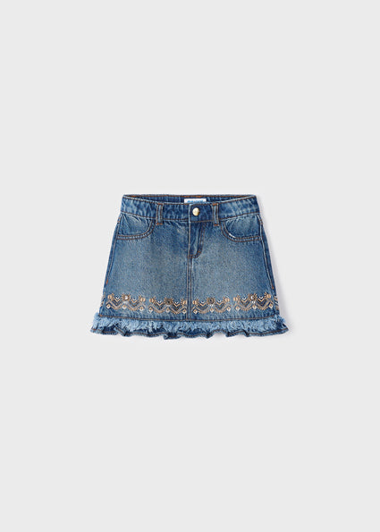 Gonna jeans con ricamo cotone bambina