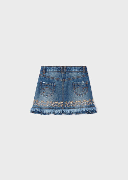 Gonna jeans con ricamo cotone bambina