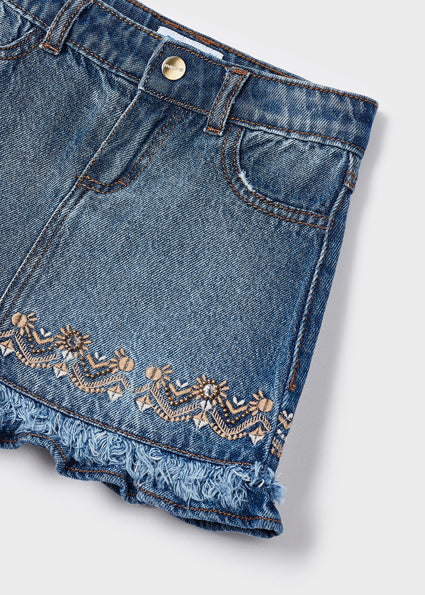 Gonna jeans con ricamo cotone bambina
